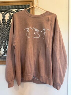 Full Tilt Brown Crewneck Sweatshirt with White Skate Skeleton Graphic